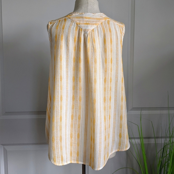 Lucky Brand Sleeveless Button Front Tie Front Stripe Scoop Neck Gold White L NWT - Picture 5 of 8